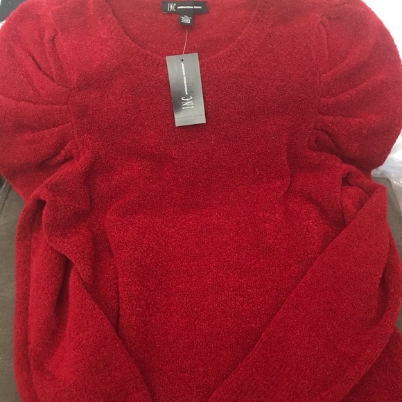 INC International Concepts NWT Puffy Sleeve Glitz DC Sweater in Real Red Size XL - Picture 8 of 11
